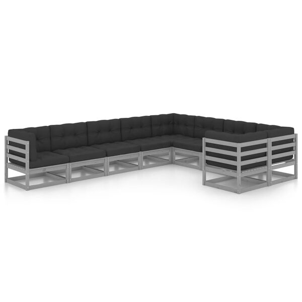 vidaXL 9-tlg. Garten-Lounge-Set mit Kissen Grau Massivholz Kiefer