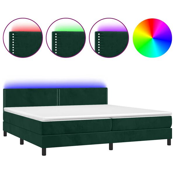 vidaXL Boxspringbett mit Matratze & LED Dunkelgr&uuml;n 200x200 cm Samt