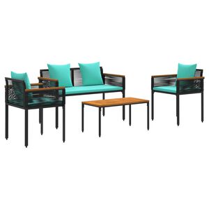 vidaXL Gartenm&ouml;bel Set mit Kissen Schwarz und T&uuml;rkis Poly-Rattan