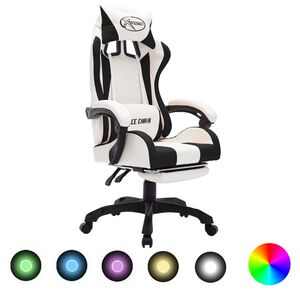 vidaXL Gaming-Stuhl mit RGB LED-Leuchten Schwarz und Wei&szlig; Kunstleder