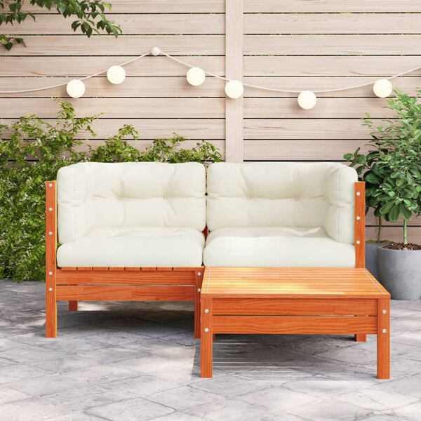vidaXL Gartensofa mit Kissen und Hocker 2-Sitzer