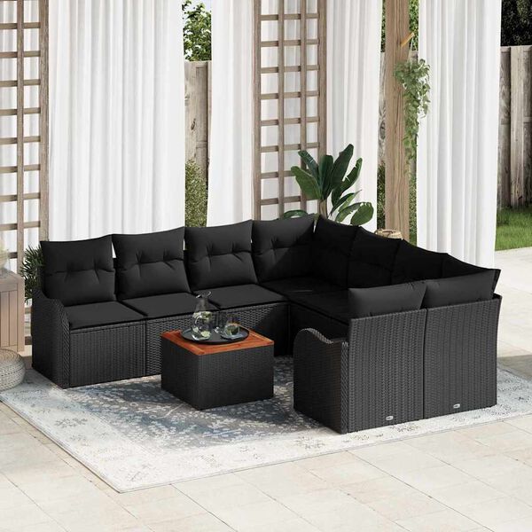 vidaXL Gartensofa-set mit Speicher 9 pcs Schwarz Poly-Rattan