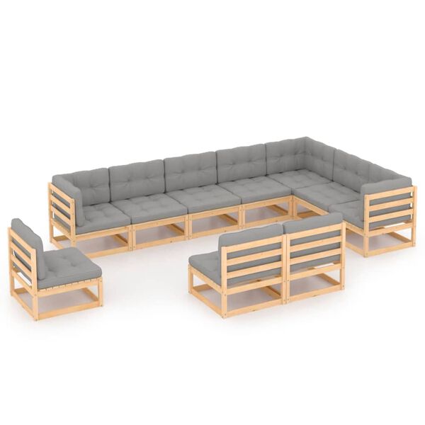 vidaXL 10-tlg. Garten-Lounge-Set mit Kissen Massivholz Kiefer