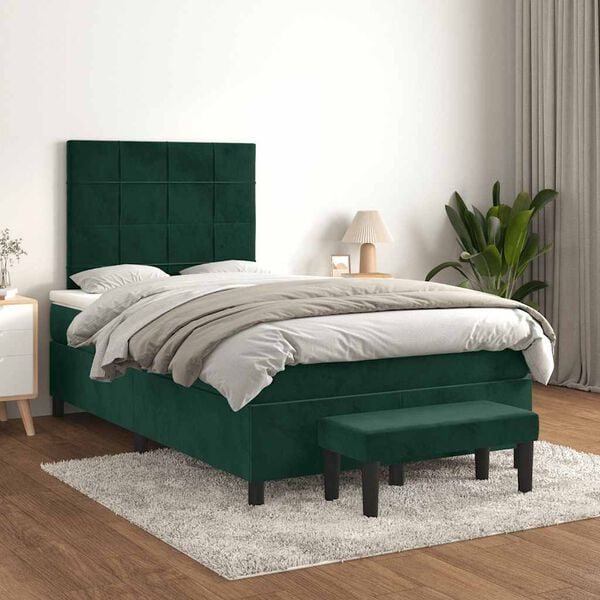 vidaXL Boxspringbett mit Matratze Dunkelgr&uuml;n 120x190 cm Samt