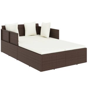 vidaXL Sonnenliege mit Kissen Braun 182x118x63 cm Poly Rattan