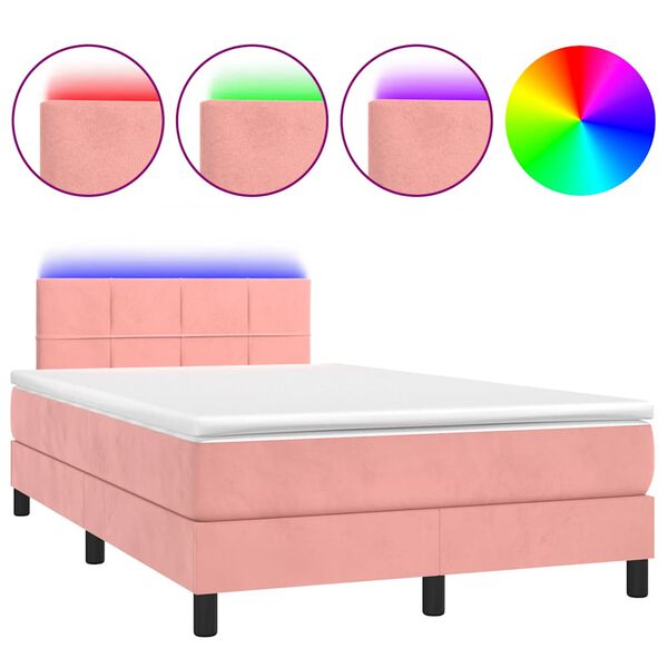 vidaXL Boxspringbett mit Matratze & LED Rosa 120x190 cm Samt