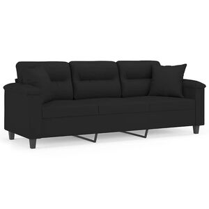 vidaXL 3-Sitzer-Sofa mit Kissen Schwarz 180 cm Mikrofasergewebe