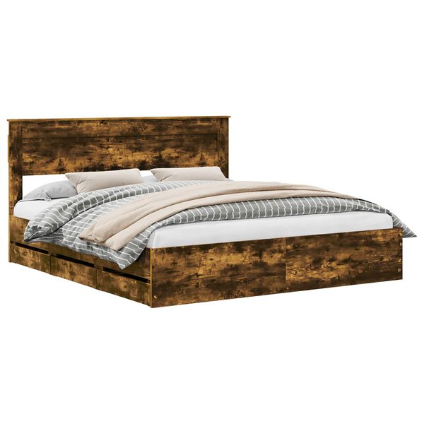 vidaXL Bettrahmen Ger&auml;ucherte Eiche 200 x 200 cm Ingenieurs Holz