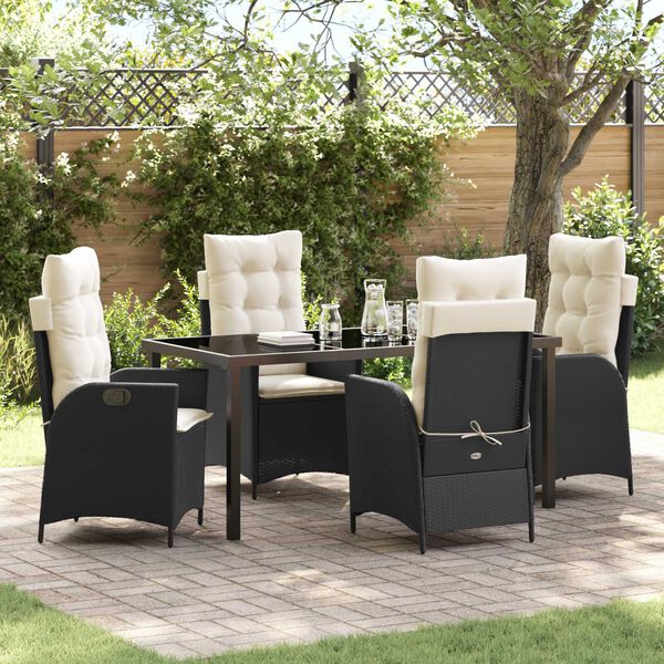 vidaXL Garten Essgruppe mit Kissen 5 pcs Schwarz Poly-Rattan