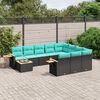 vidaXL 11-tlg. Garten-Sofagarnitur mit Kissen Schwarz Poly Rattan
