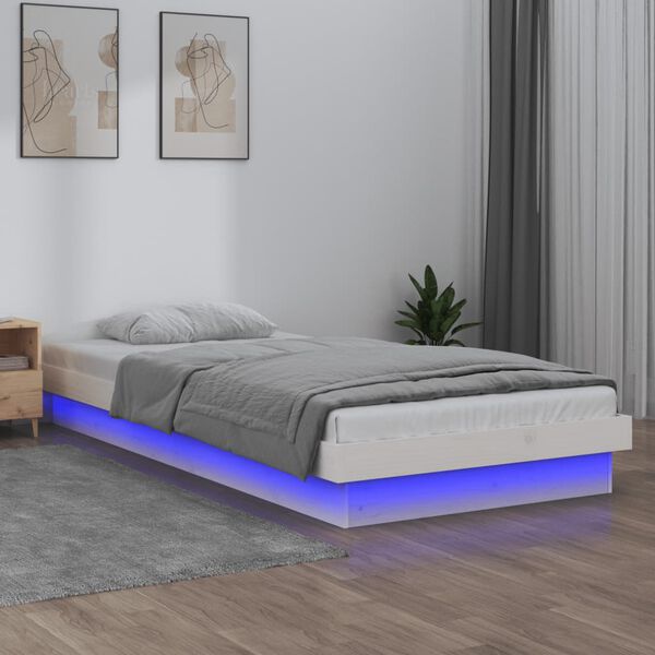 vidaXL Massivholzbett mit LEDs Wei&szlig; 100x200 cm