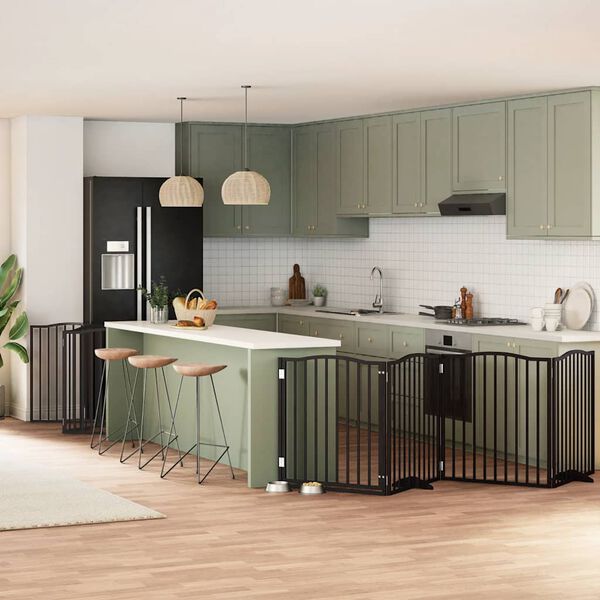 vidaXL 12-tlg. Hundetor mit T&uuml;r Faltbar Schwarz 960 cm Pappelholz