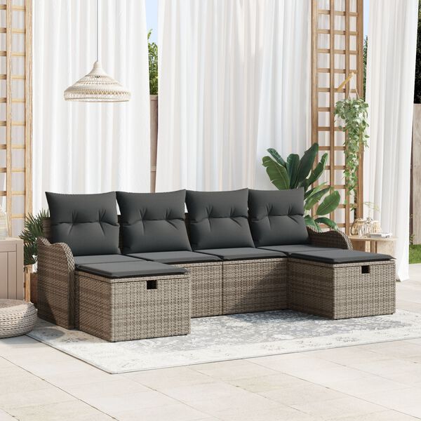 vidaXL Sofa Set mit Kissen mit Speicher 6 pcs Grau Poly-Rattan