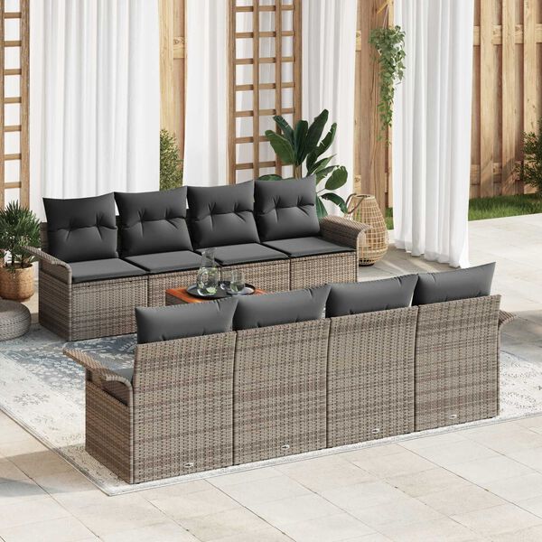 vidaXL Gartensofa-set mit Kissen 9 pcs Grau Poly-Rattan