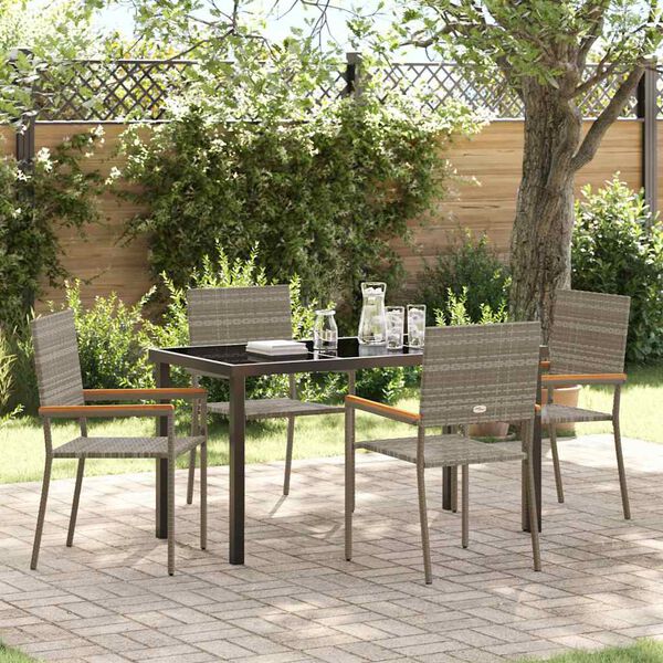 vidaXL Garten Essgruppe mit Kissen 5 pcs Grau Poly-Rattan