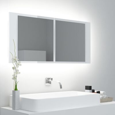vidaXL LED-Bad-Spiegelschrank Hochglanz-Weiß 100x12x45 cm Acryl