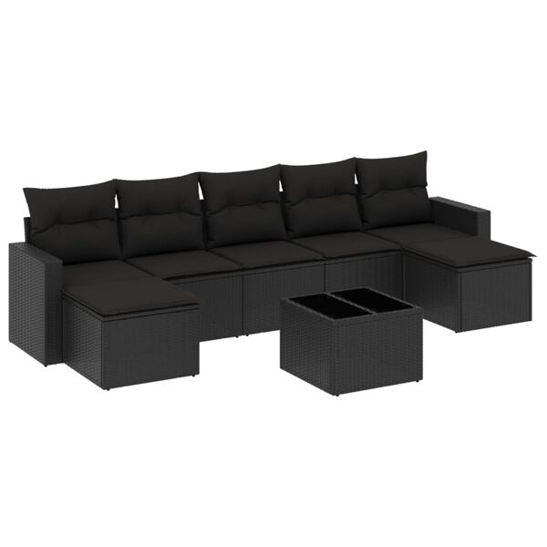 vidaXL 8-tlg. Garten-Sofagarnitur mit Kissen Schwarz Poly Rattan