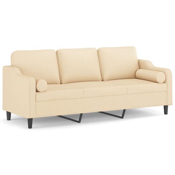 vidaXL 3-Sitzer-Sofa mit Kissen Creme 210 cm Stoff