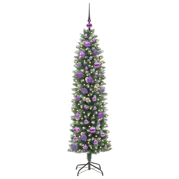 vidaXL Künstlicher schlanker Weihnachtsbaum Grün und Weiß 150 cm