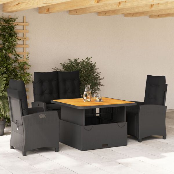 vidaXL 5-tlg. Garten-Essgruppe mit Kissen Schwarz Poly Rattan