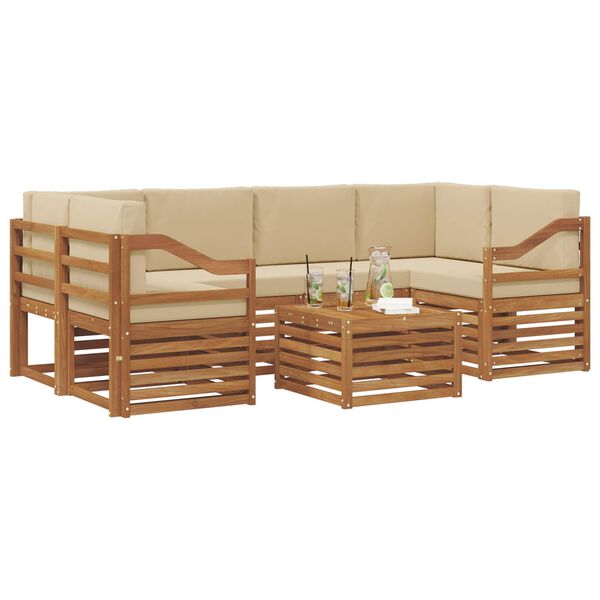 vidaXL Sofagarnituren 7 pcs Natur und Beige Massivholz Akazie