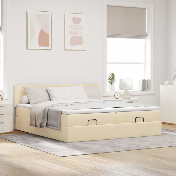 vidaXL Ottoman-Bett mit Matratzen & LEDs Creme 200x200 cm Stoff