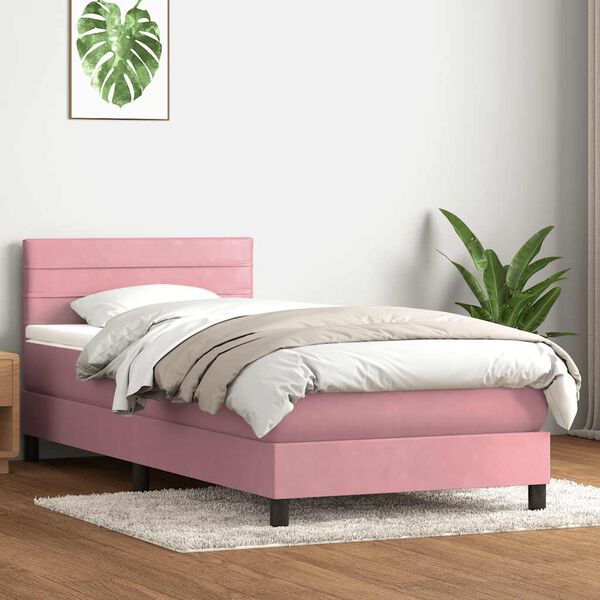 vidaXL Boxspringbett mit Matratze & LED Rosa 100x210 cm Samt