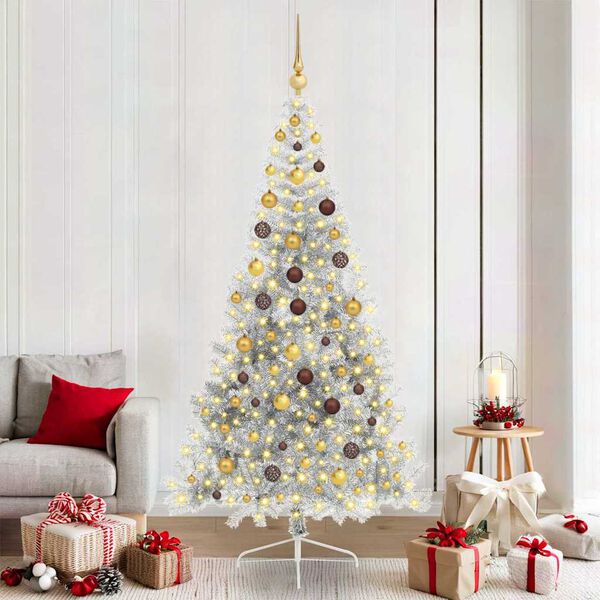 vidaXL K&uuml;nstlicher vorbeleuchteter Weihnachtsbaum Silber 210 cm PET