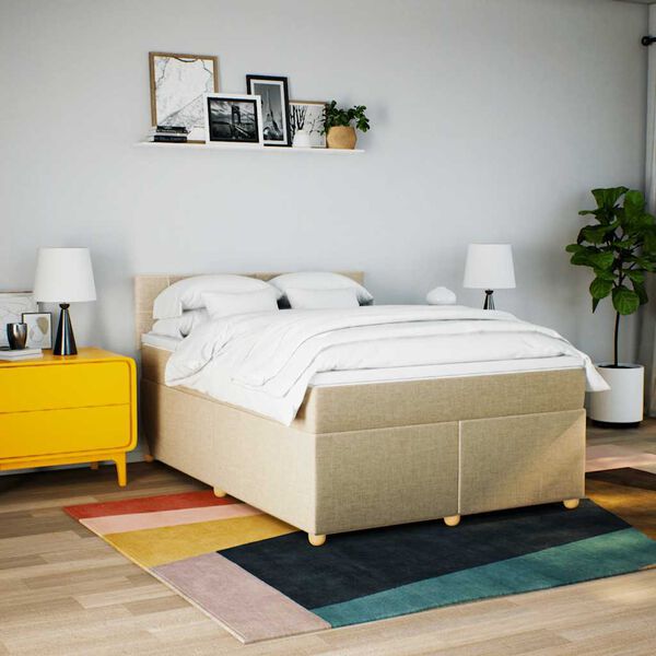 vidaXL Boxspringbett mit Matratze Creme 140x190 cm Stoff