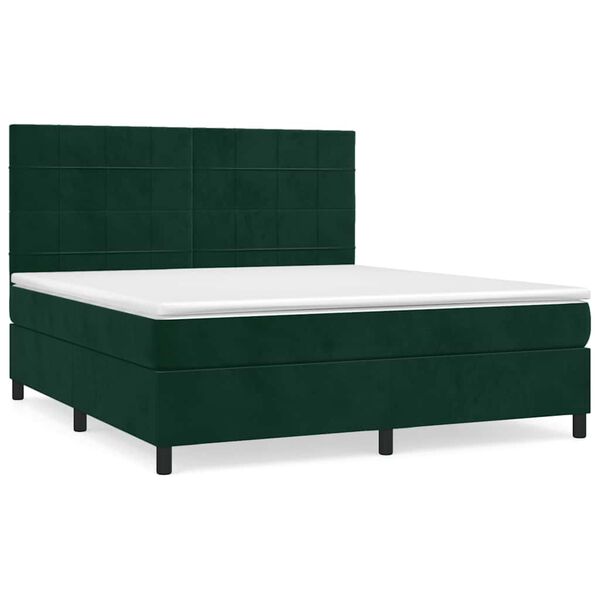vidaXL Boxspringbett mit Matratze Dunkelgr&uuml;n 160x200 cm Samt