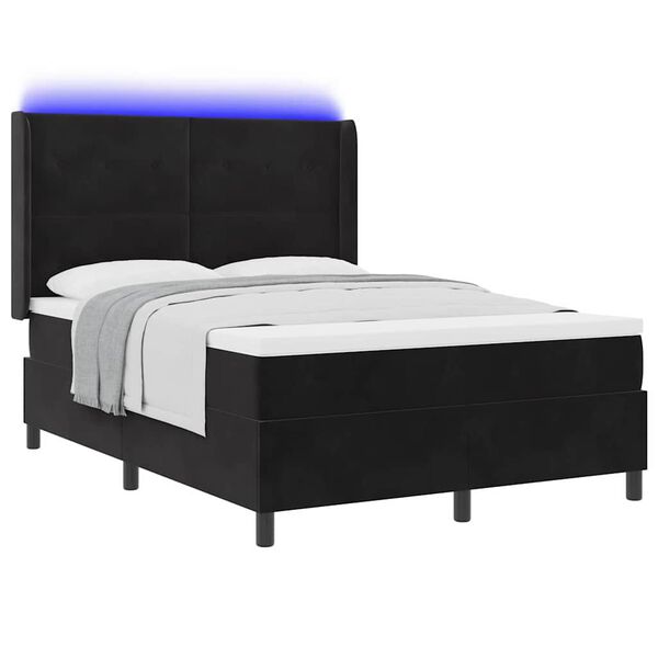 vidaXL Boxspringbett mit LED-Lichtleisten Schwarz 140 x 190 cm Samt
