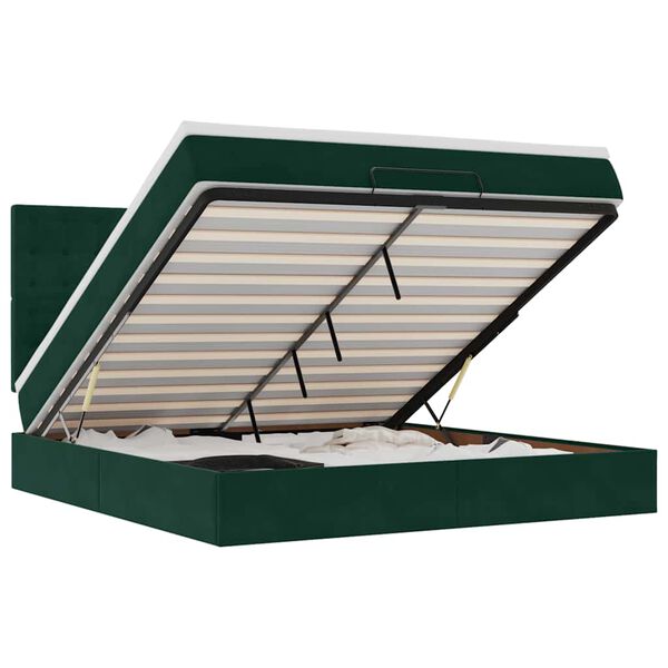 vidaXL Ottoman-Bett mit Matratzen & LEDs Dunkelgr&uuml;n 160x200 cm Samt