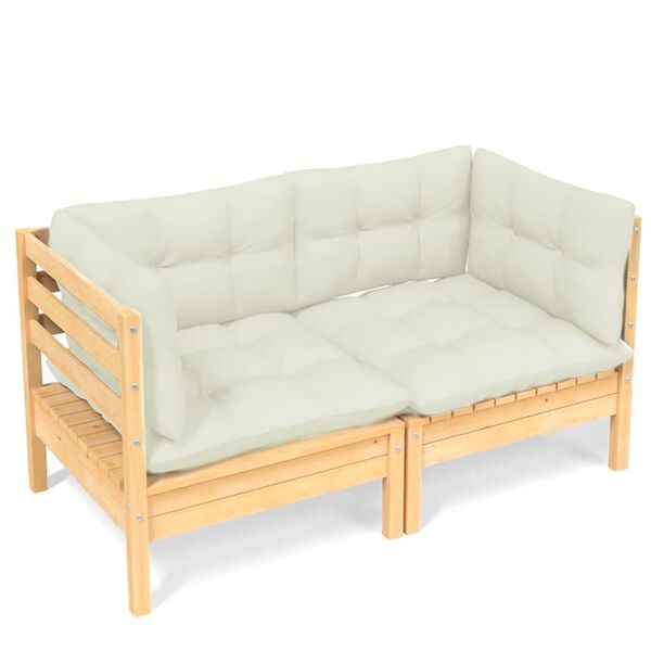 vidaXL 2-Sitzer-Gartensofa mit Creme Kissen Massivholz Kiefer