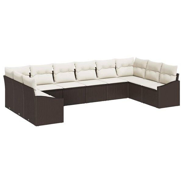 vidaXL Gartensofa-set mit Speicher 10 pcs Braun und Creme Poly-Rattan