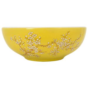 vidaXL Aufsatzwaschbecken Wei&szlig; und Gelb Rund &Oslash;41x14 cm Keramik