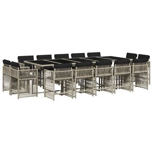 vidaXL 17-tlg. Garten-Essgruppe mit Kissen Hellgrau Poly Rattan