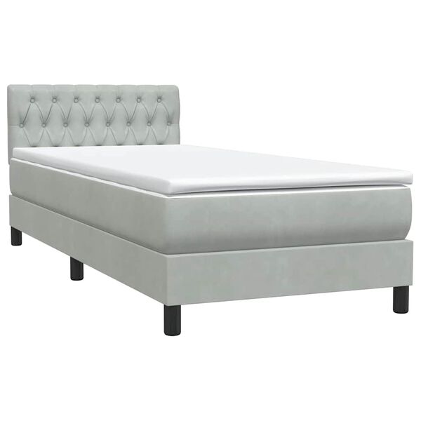 vidaXL Boxspringbett mit Matratze Hellgrau 90x220 cm Samt