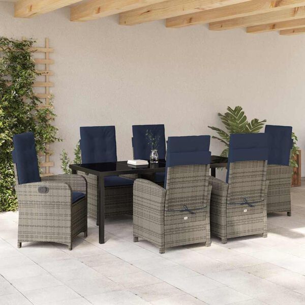 vidaXL Garten Essgruppe mit Kissen 7 pcs Grau Poly-Rattan