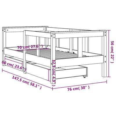 vidaXL Kinderbett mit Schubladen Schwarz 70x140 cm Massivholz Kiefer