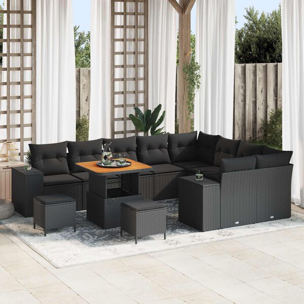 vidaXL Garten-Sofa-Set mit Kissen mit Speicher 12 pcs Schwarz