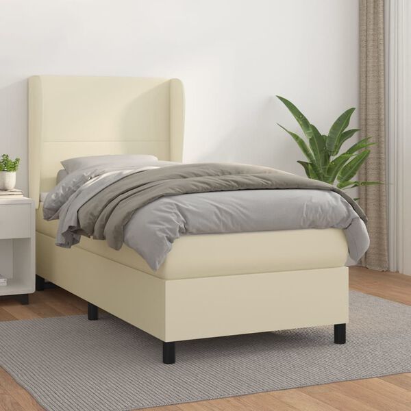 vidaXL Boxspringbett mit Matratze Creme 90x190 cm Kunstleder