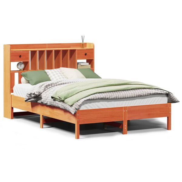 vidaXL Massivholzbett mit Regal ohne Matratze Wachsbraun 140x190 cm