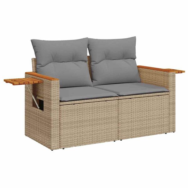 vidaXL 9-tlg. Garten-Sofagarnitur mit Kissen Beige Poly Rattan Akazie