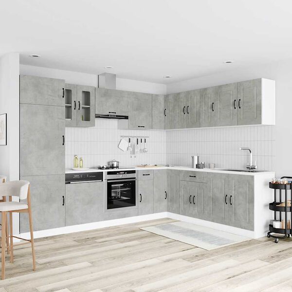 vidaXL 14-tlg. K&uuml;chenschrank-Set Kalmar Betongrau Holzwerkstoff