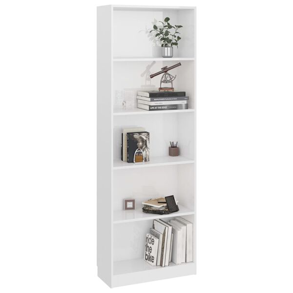 vidaXL B&uuml;cherregal 5 F&auml;cher Hochglanz-Wei&szlig; 60x24x175 cm Holzwerkstoff