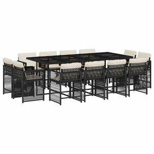 vidaXL 13-tlg. Garten-Essgruppe mit Kissen Schwarz Poly Rattan