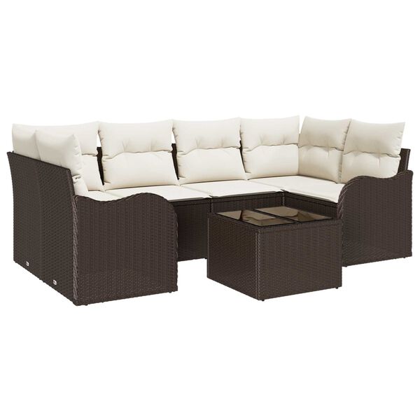 vidaXL Garten-Sofa-Set mit Kissen mit Speicher 7 pcs Braun und Creme