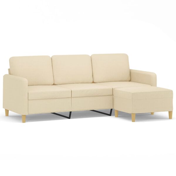 vidaXL 3-Sitzer-Sofa mit Hocker Creme 180 cm Stoff