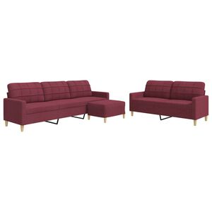 vidaXL 3-tlg. Sofagarnitur mit Fu&szlig;hocker Weinrot Stoff