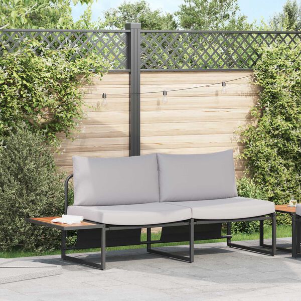 vidaXL Garten-Sofa mit Kissen Hellgrau 200,5 x 70 x 85,5 cm Stahl